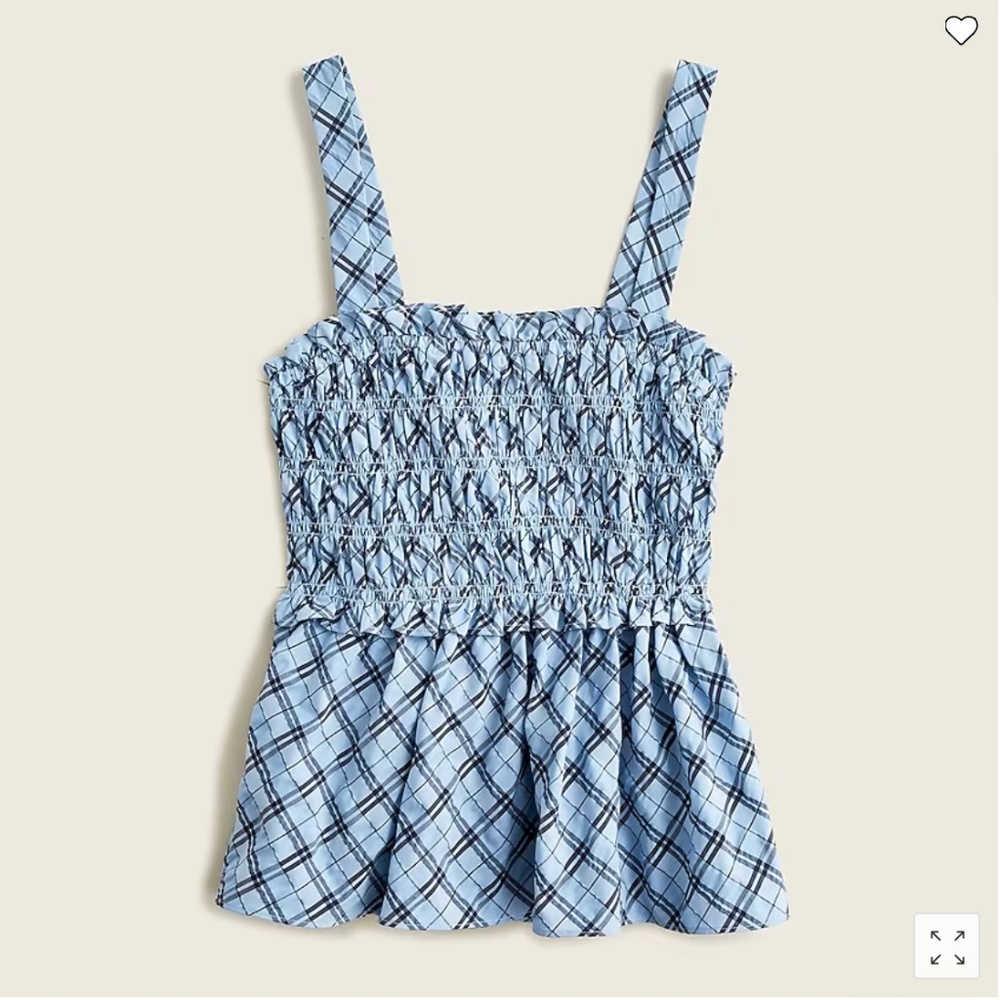 NWT J. Crew Smocked tank top in textured plaid size medium
